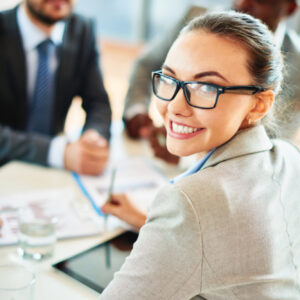 HR consultant reviewing documents